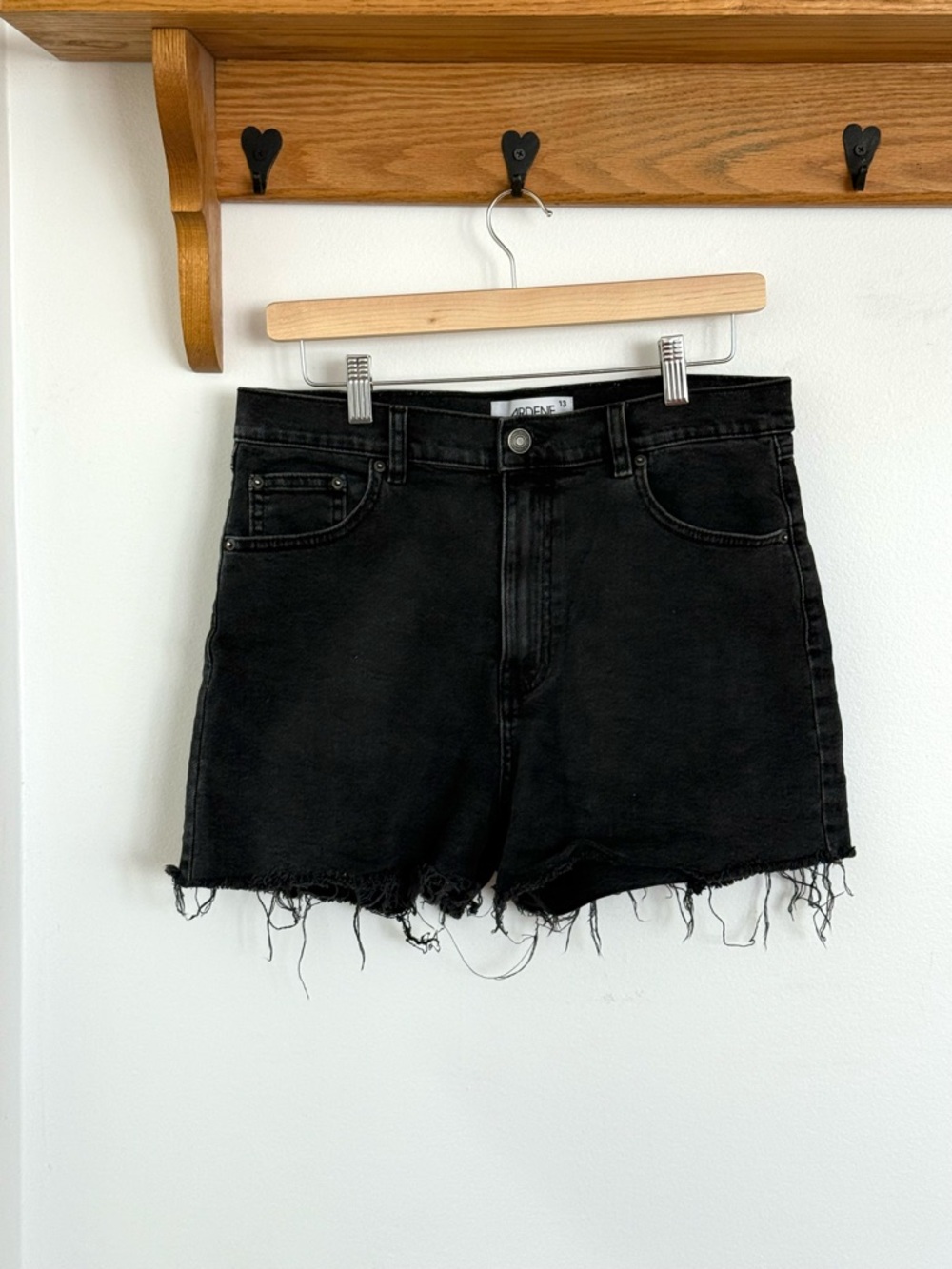 Ardene Black Distressed High-Rise Jean Shorts